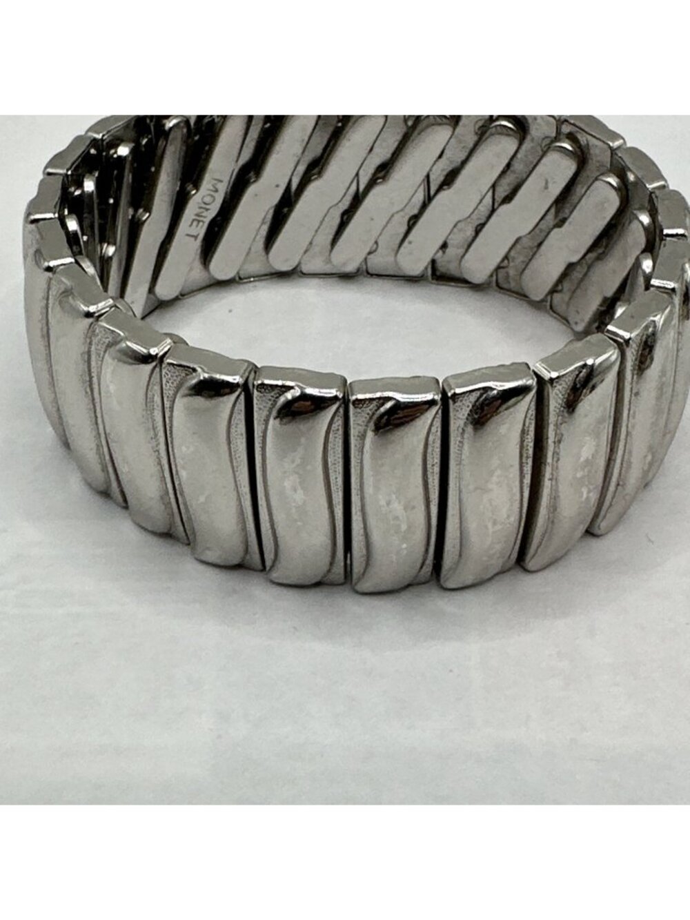Vintage Wide Stretch Expandable Silver Tone Bracelet Modernist Estate Monet